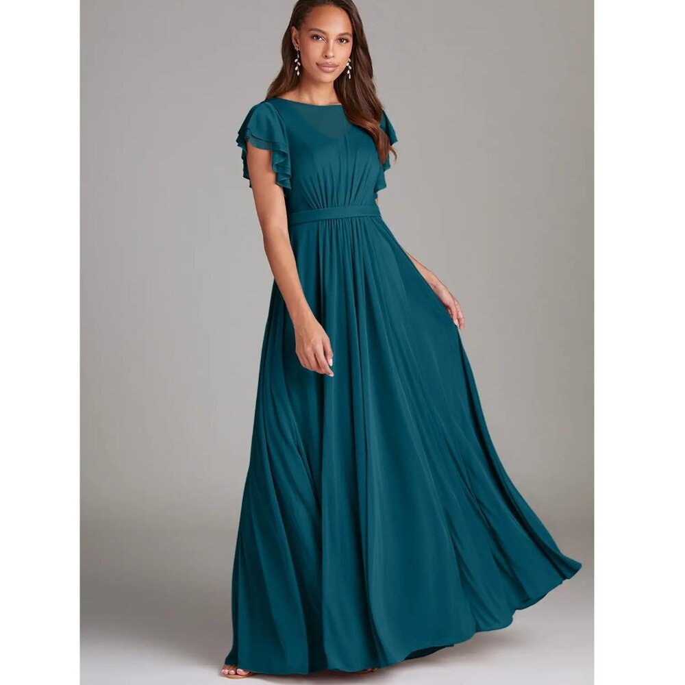 Azazie Daphne maxi Dress Ink Blue Size M 8 Wedding Bridesmaid Formal Modest
